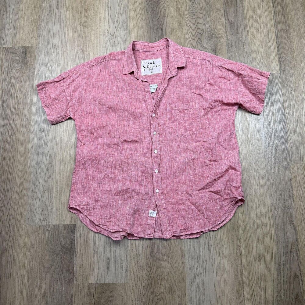 Frank & Eileen Shirt Womens Medium Pink Linen Rose Style Button Up Italy Casual